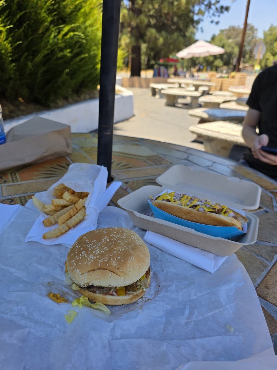Dessert options beside savory lunch favorites.